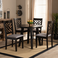 Baxton Studio Lilly-Grey/Dark Brown-5PC Dining Set Lilly Modern and Contemporary Grey Fabric Upholstered and Dark Brown Finished Wood 5-Piece Dining Set